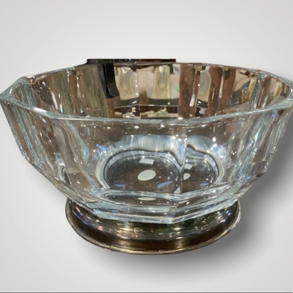 Vintage Godinger Crystal Decogon Serving Bowl with Silver Plate Base